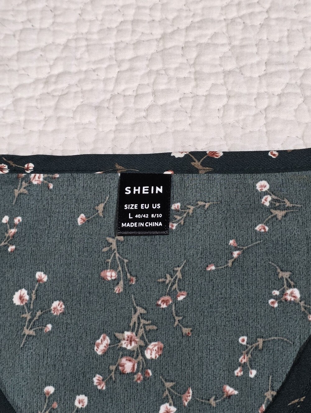 Shein Green Floral V-Neck Smocked Waist Flutter Sleeve Dress - Picture 7 of 8